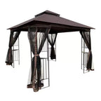 Clihome 10x10 FT Outdoor Patio Gazebo Canopy Tent with Double Vented Roof & Mosquito net, Brown