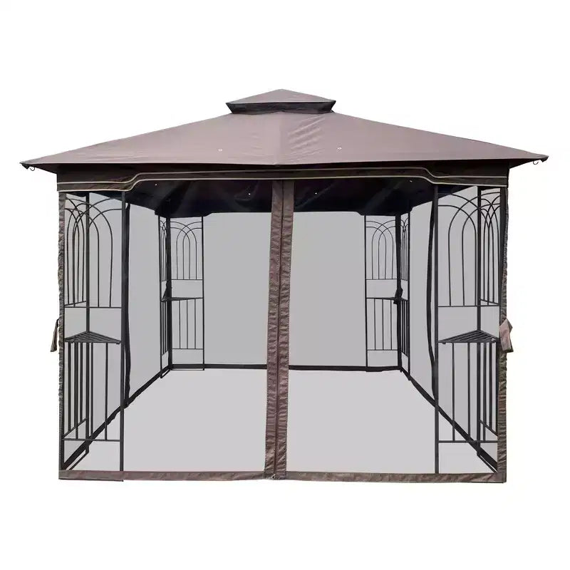 Clihome 10x10 FT Outdoor Patio Gazebo Canopy Tent with Double Vented Roof & Mosquito net, Brown