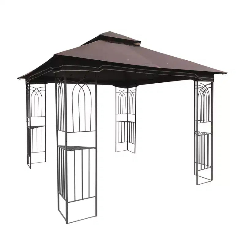 Clihome 10x10 FT Outdoor Patio Gazebo Canopy Tent with Double Vented Roof & Mosquito net, Brown