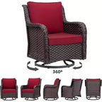 All-Weather Wicker Swivel Rocker Patio Bistro Set, 3-Piece Outdoor Furniture with 360 Cushioned Chairs & Tempered Glass Side Table for Garden, Porch