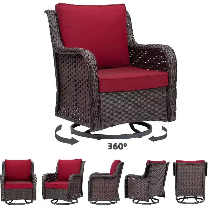 All-Weather Wicker Swivel Rocker Patio Bistro Set, 3-Piece Outdoor Furniture with 360 Cushioned Chairs & Tempered Glass Side Table for Garden, Porch