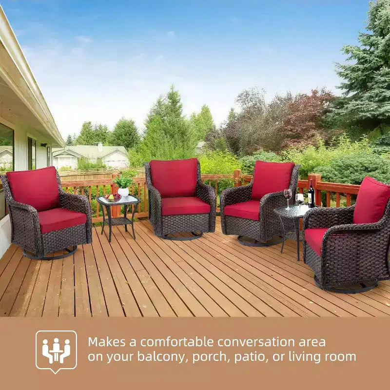 All-Weather Wicker Swivel Rocker Patio Bistro Set, 3-Piece Outdoor Furniture with 360 Cushioned Chairs & Tempered Glass Side Table for Garden, Porch