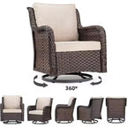 All-Weather Wicker Swivel Rocker Patio Bistro Set, 3-Piece Outdoor Furniture with 360 Cushioned Chairs & Tempered Glass Side Table for Garden, Porch