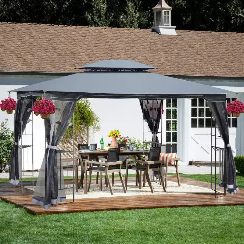 Clihome 13x10 FT Outdoor Patio Gazebo Canopy with Double Vent Roof & Removable Mosquito Netting, Grey