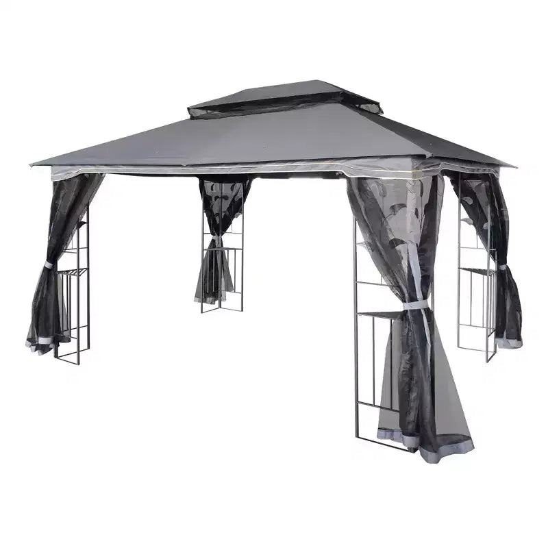 Clihome 13x10 FT Outdoor Patio Gazebo Canopy with Double Vent Roof & Removable Mosquito Netting, Grey