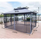 Clihome 13x10 FT Outdoor Patio Gazebo Canopy with Double Vent Roof & Removable Mosquito Netting, Grey