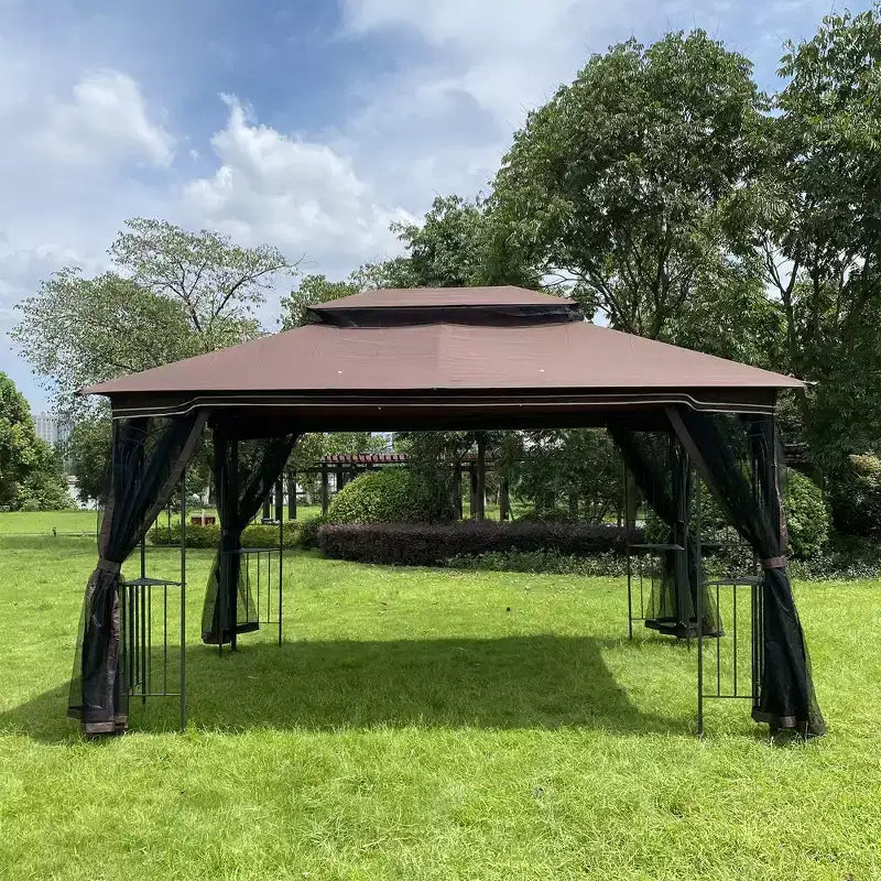 Clihome 13x10 FT Outdoor Patio Gazebo Canopy with Double Vent Roof & Removable Mosquito Netting, Grey