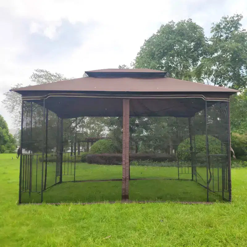 Clihome 13x10 FT Outdoor Patio Gazebo Canopy with Double Vent Roof & Removable Mosquito Netting, Grey