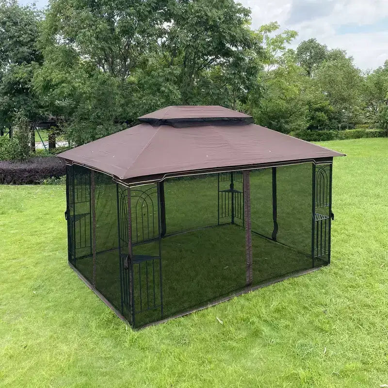 Clihome 13x10 FT Outdoor Patio Gazebo Canopy with Double Vent Roof & Removable Mosquito Netting, Grey
