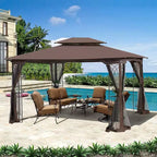 Clihome 13x10 FT Outdoor Patio Gazebo Canopy with Double Vent Roof & Removable Mosquito Netting, Grey