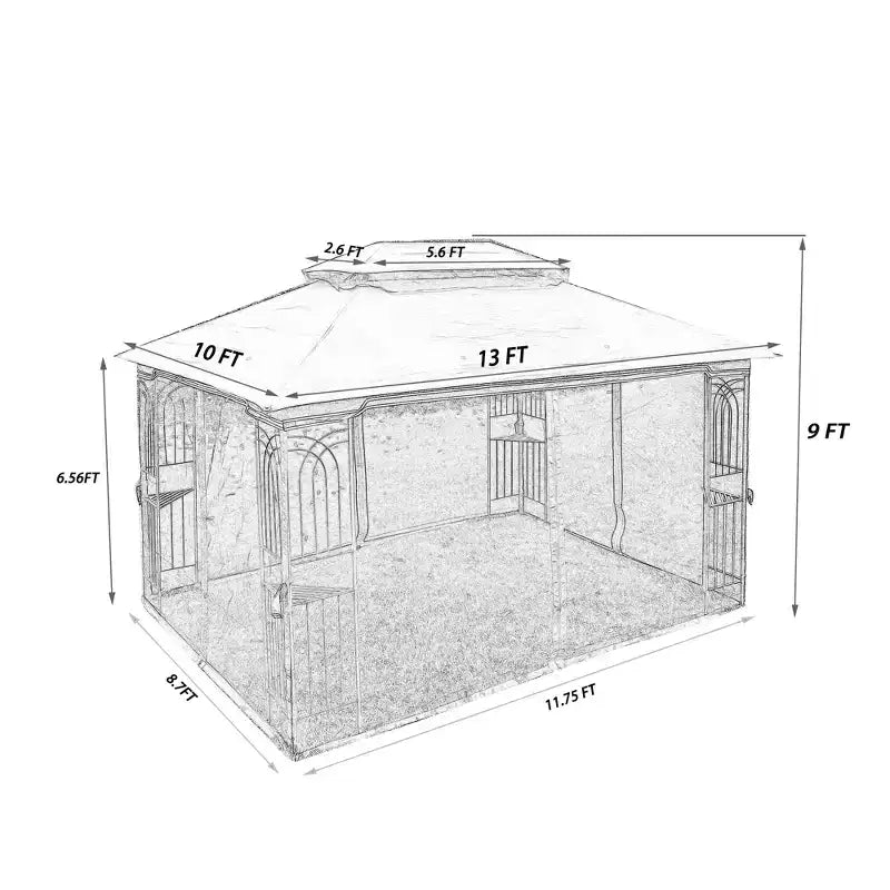 Clihome 13x10 FT Outdoor Patio Gazebo Canopy with Double Vent Roof & Removable Mosquito Netting, Grey