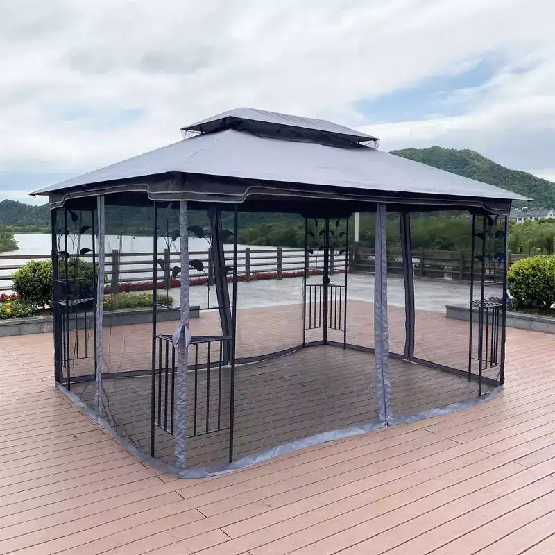 Clihome 13x10 FT Outdoor Patio Gazebo Canopy with Double Vent Roof & Removable Mosquito Netting, Grey
