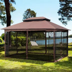 Clihome 13x10 FT Outdoor Patio Gazebo Canopy with Double Vent Roof & Removable Mosquito Netting, Grey