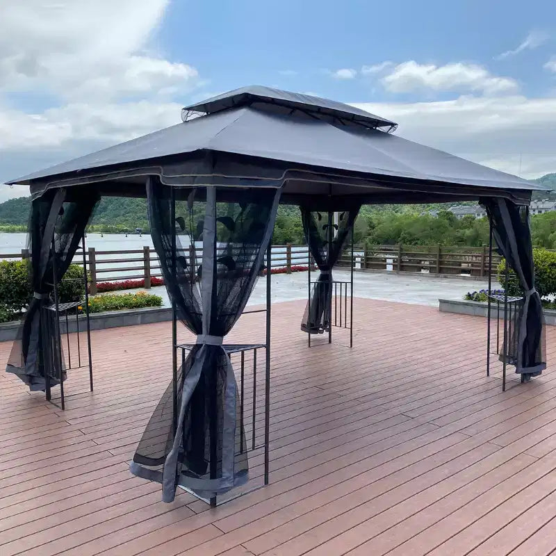 Clihome 13x10 FT Outdoor Patio Gazebo Canopy with Double Vent Roof & Removable Mosquito Netting, Grey