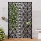 Dovelina 72H x 47W Outdoor Metal Privacy Screen Freestanding Fence Panels in Black for Garden Patio Deck Yard