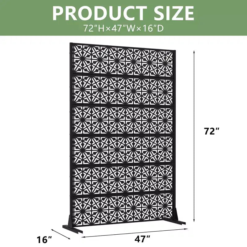 Dovelina 72H x 47W Outdoor Metal Privacy Screen Freestanding Fence Panels in Black for Garden Patio Deck Yard