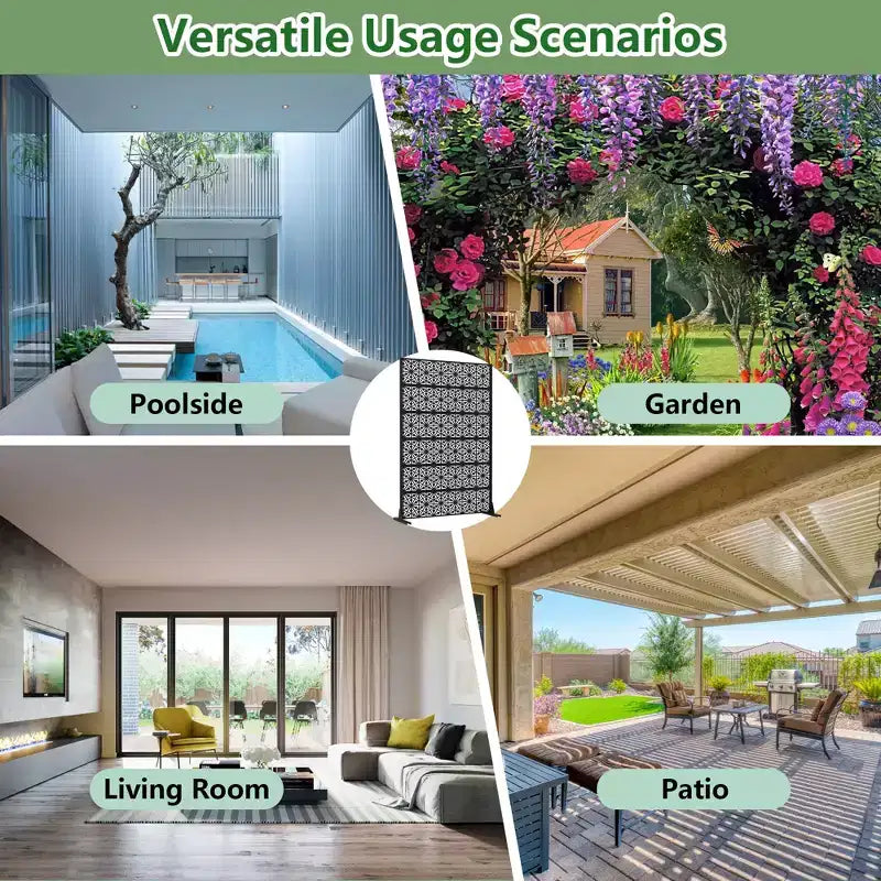 Dovelina 72H x 47W Outdoor Metal Privacy Screen Freestanding Fence Panels in Black for Garden Patio Deck Yard