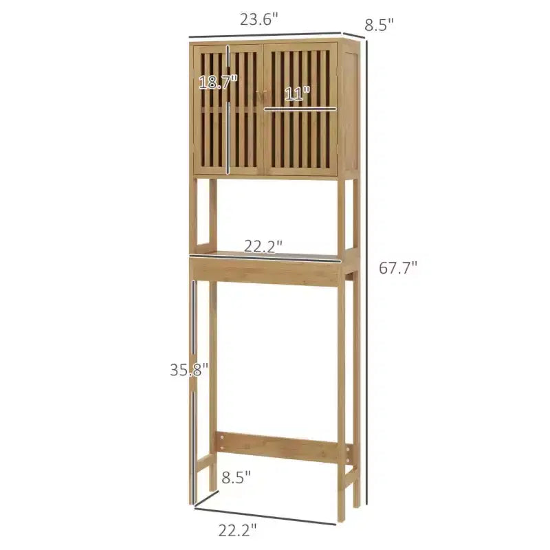 GDFStudio Rhett Vertical Bamboo Over Toilet Storage Cabinet with Adjustable Shelves and Slatted Doors