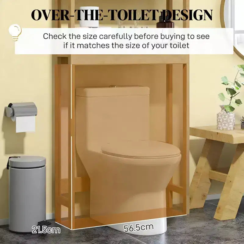 GDFStudio Rhett Vertical Bamboo Over Toilet Storage Cabinet with Adjustable Shelves and Slatted Doors