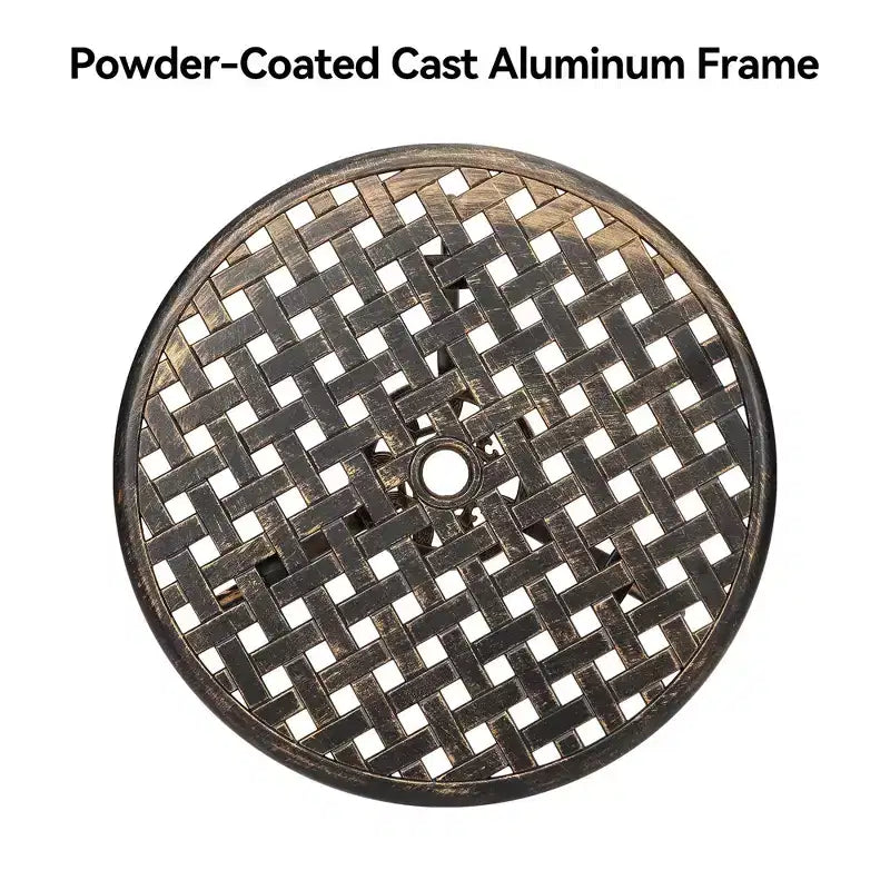 24 Inch Cast Aluminum Bistro Table with 2 Umbrella Hole, Round Outdoor Patio Side Table, Rust-Resistant Coffee Table for Garden, Backyard