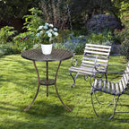 24 Inch Cast Aluminum Bistro Table with 2 Umbrella Hole, Round Outdoor Patio Side Table, Rust-Resistant Coffee Table for Garden, Backyard
