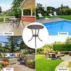 24 Inch Cast Aluminum Bistro Table with 2 Umbrella Hole, Round Outdoor Patio Side Table, Rust-Resistant Coffee Table for Garden, Backyard