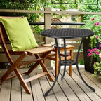 24 Inch Cast Aluminum Bistro Table with 2 Umbrella Hole, Round Outdoor Patio Side Table, Rust-Resistant Coffee Table for Garden, Backyard
