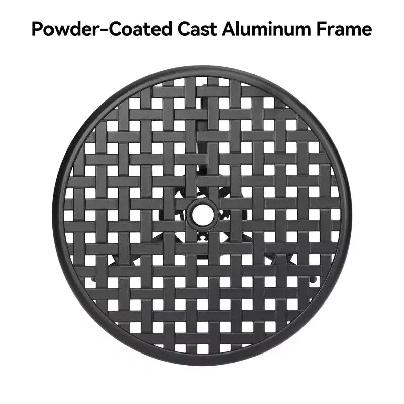 24 Inch Cast Aluminum Bistro Table with 2 Umbrella Hole, Round Outdoor Patio Side Table, Rust-Resistant Coffee Table for Garden, Backyard