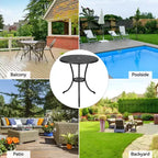 24 Inch Cast Aluminum Bistro Table with 2 Umbrella Hole, Round Outdoor Patio Side Table, Rust-Resistant Coffee Table for Garden, Backyard