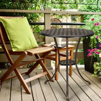 24 Inch Cast Aluminum Bistro Table with 2 Umbrella Hole, Round Outdoor Patio Side Table, Rust-Resistant Coffee Table for Garden, Backyard