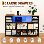 10-Drawer Fabric Dresser, Open Shelves, Modern Storage Cabinet, for Bedroom, Living Room, Hallway