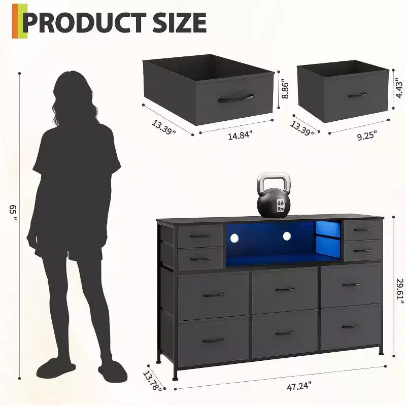 10-Drawer Fabric Dresser, Open Shelves, Modern Storage Cabinet, for Bedroom, Living Room, Hallway