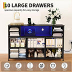 10-Drawer Fabric Dresser, Open Shelves, Modern Storage Cabinet, for Bedroom, Living Room, Hallway