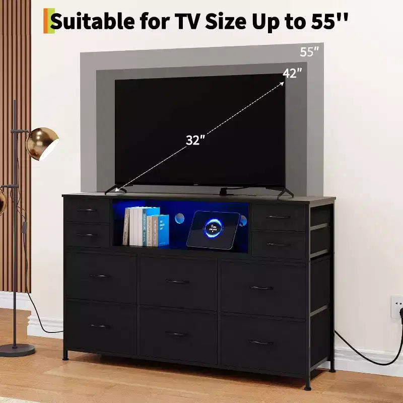 10-Drawer Fabric Dresser, Open Shelves, Modern Storage Cabinet, for Bedroom, Living Room, Hallway