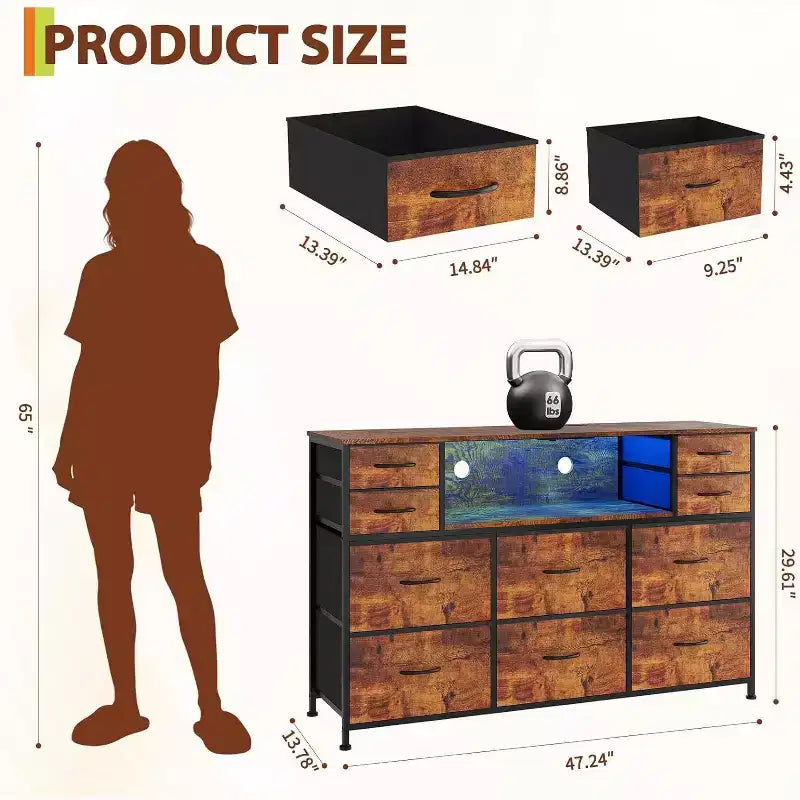 10-Drawer Fabric Dresser, Open Shelves, Modern Storage Cabinet, for Bedroom, Living Room, Hallway