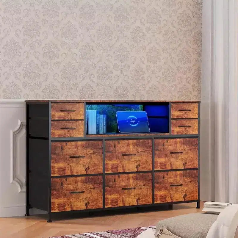10-Drawer Fabric Dresser, Open Shelves, Modern Storage Cabinet, for Bedroom, Living Room, Hallway