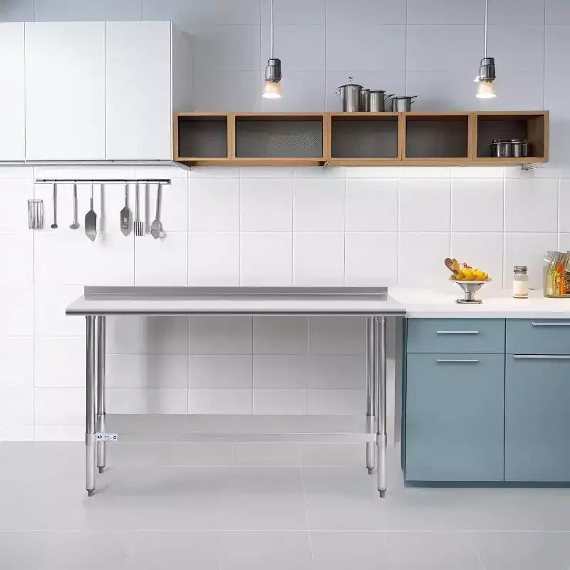 Heavy-Duty 60x30 Stainless Steel Work Table with Adjustable Shelf, NSF Certified, 520lb Capacity, Easy-Clean Surface for Commercial & Home Kitchens