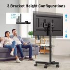PERLESMITH Mobile TV Cart with Wheels for 23-60 LCD/LED/OLED TVs, Height Adjustable Shelf, Holds Up to 88 lbs, Max VESA 400x400mm