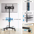 PERLESMITH Mobile TV Cart with Wheels for 23-60 LCD/LED/OLED TVs, Height Adjustable Shelf, Holds Up to 88 lbs, Max VESA 400x400mm
