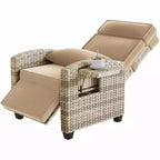 145 Adjustable Outdoor Recliner Lounge with Footrest, Removable Cushion & Side Table, All-Weather Wicker/Steel, Khaki.