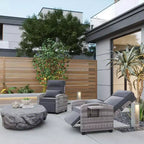 145 Adjustable Outdoor Recliner Lounge with Footrest, Removable Cushion & Side Table, All-Weather Wicker/Steel, Khaki.