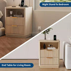 Nightstand with Charging Station, Drawers & Open Shelf, Modern Wood Bedside Table for Bedroom/Living Room/Office