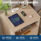 Nightstand with Charging Station, Drawers & Open Shelf, Modern Wood Bedside Table for Bedroom/Living Room/Office
