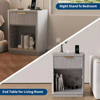 Nightstand with Charging Station, Drawers & Open Shelf, Modern Wood Bedside Table for Bedroom/Living Room/Office