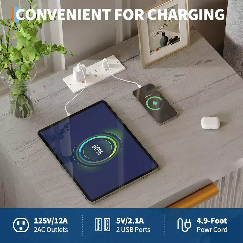 Nightstand with Charging Station, Drawers & Open Shelf, Modern Wood Bedside Table for Bedroom/Living Room/Office