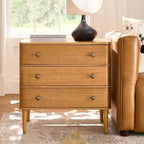 Noah Modern 26W 3-Drawer End Table with Solid Wood Legs Built-in Outlet|ART OF LIVING DESIGNS-OAK