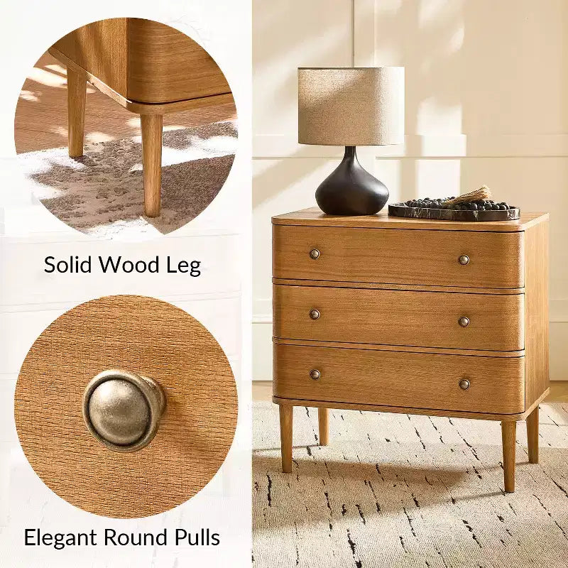 Noah Modern 26W 3-Drawer End Table with Solid Wood Legs Built-in Outlet|ART OF LIVING DESIGNS-OAK