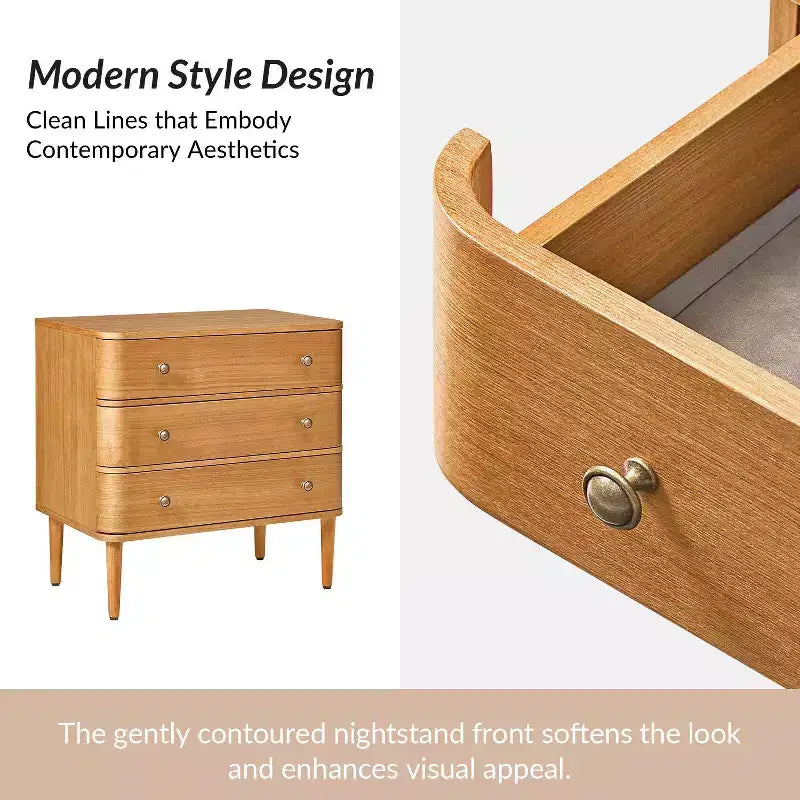 Noah Modern 26W 3-Drawer End Table with Solid Wood Legs Built-in Outlet|ART OF LIVING DESIGNS-OAK