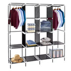 Karl Home 12-Cube Portable Closet Wardrobe with 2 Hanging Rods & 4 Side Pockets, 4-Tier Non-Woven Fabric Storage Organizer Black