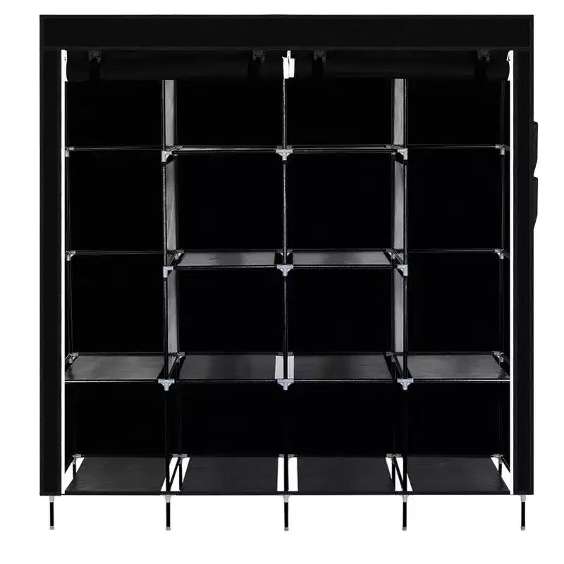 Karl Home 12-Cube Portable Closet Wardrobe with 2 Hanging Rods & 4 Side Pockets, 4-Tier Non-Woven Fabric Storage Organizer Black